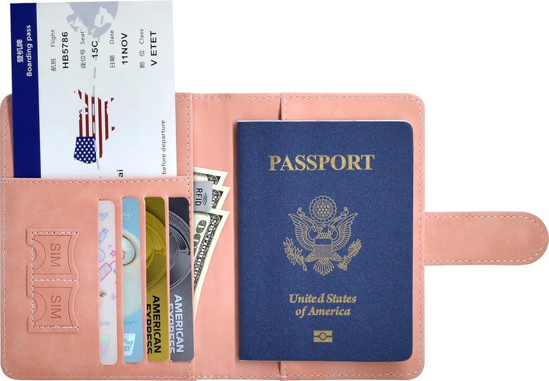 KAOBAN Passport Holder, Passport Cover with Credit Card Slot and Boarding Pass Slot Combo, Passport Wallet Case Book Travel Must Have, RFID Blocking Leather Travel Accessories, Pink - Image 5